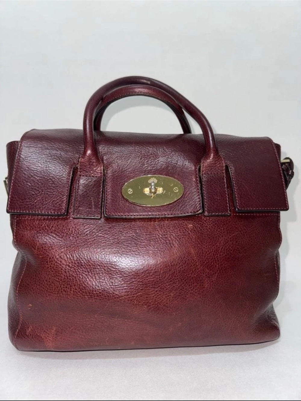 Mulberry Burgundy Leather Top-Handle Briefcase with Gold Hardware - Picture 2 of 11